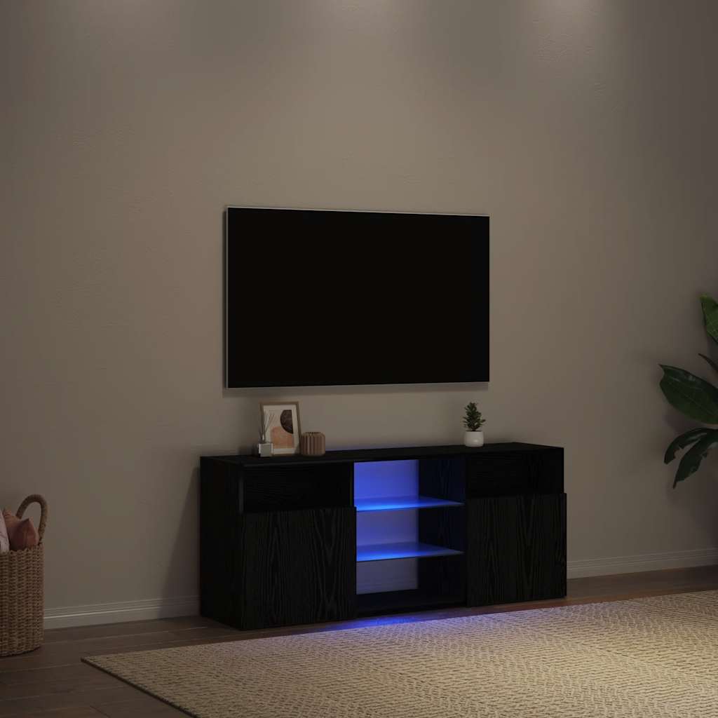 TV Cabinet with LED Lights Black Oak 120x30x50 cm Engineered Wood