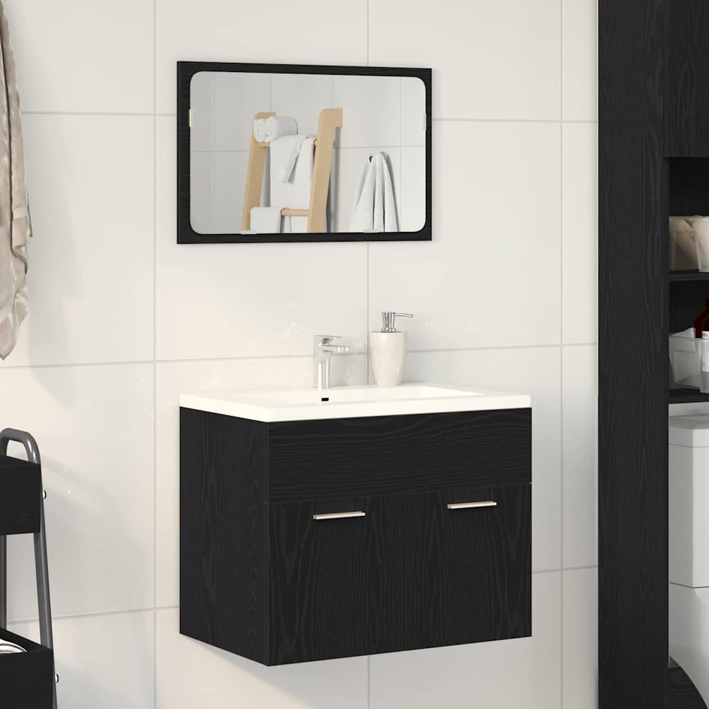 2 Piece Bathroom Furniture Set Black Oak Engineered Wood