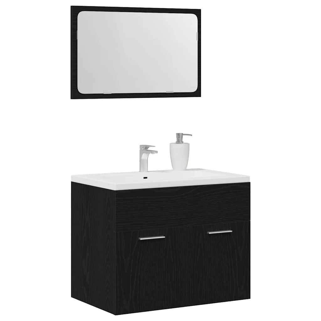 2 Piece Bathroom Furniture Set Black Oak Engineered Wood