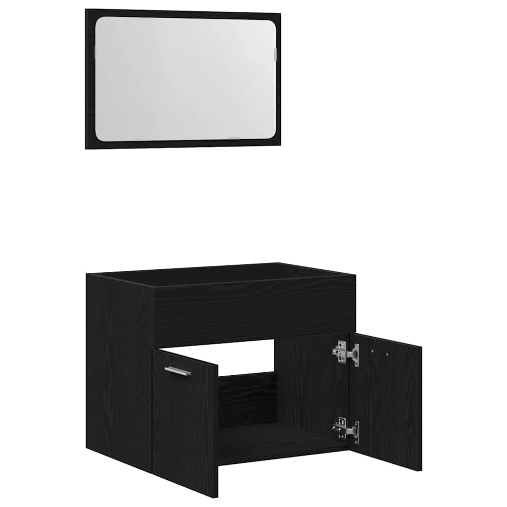 2 Piece Bathroom Furniture Set Black Oak Engineered Wood