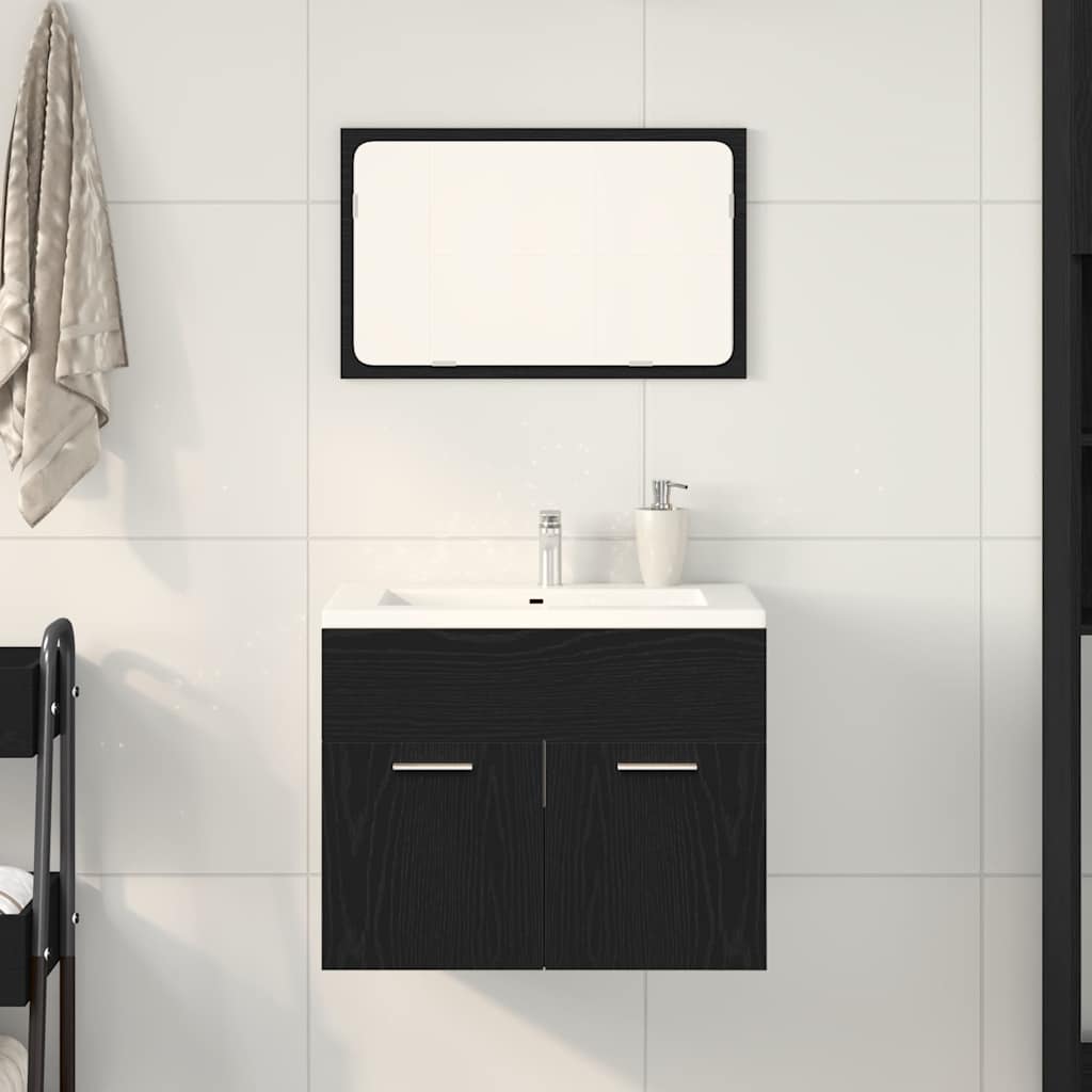 2 Piece Bathroom Furniture Set Black Oak Engineered Wood
