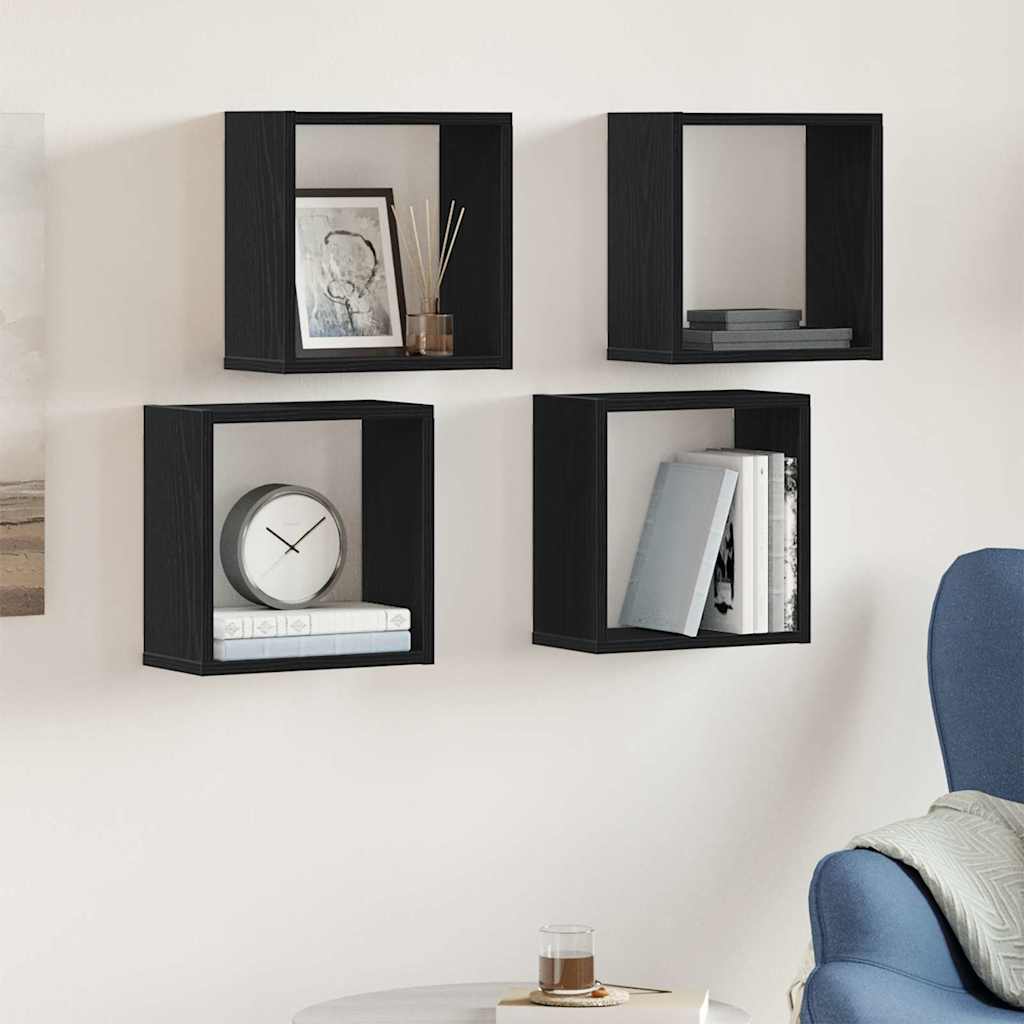 Wall Cube Shelves 4 pcs Black Oak 30x15x30 cm Engineered Wood