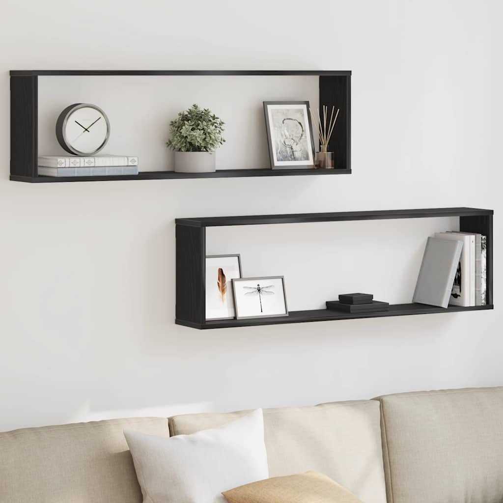 Wall Cube Shelves 2 pcs Black Oak 100x15x30 cm Engineered Wood