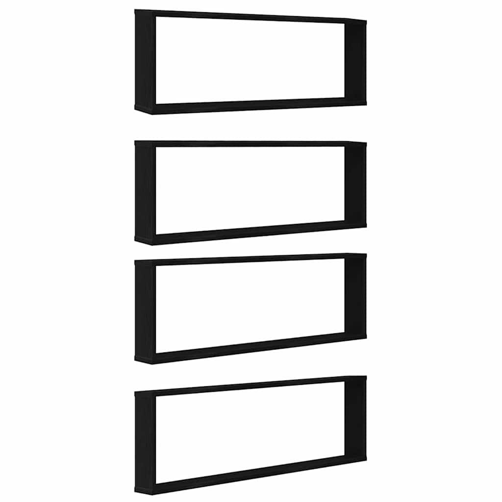 Wall Cube Shelves 4 pcs Black Oak 100x15x30 cm Engineered Wood
