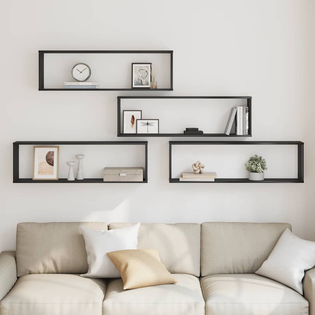Wall Cube Shelves 4 pcs Black Oak 100x15x30 cm Engineered Wood