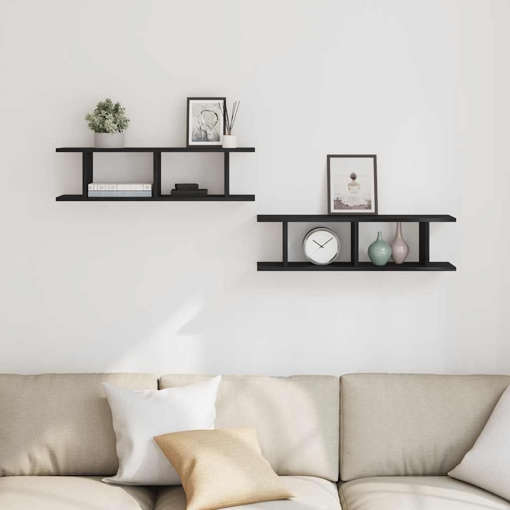 Wall Shelves 2 pcs Black Oak 75x18x20 cm Engineered Wood