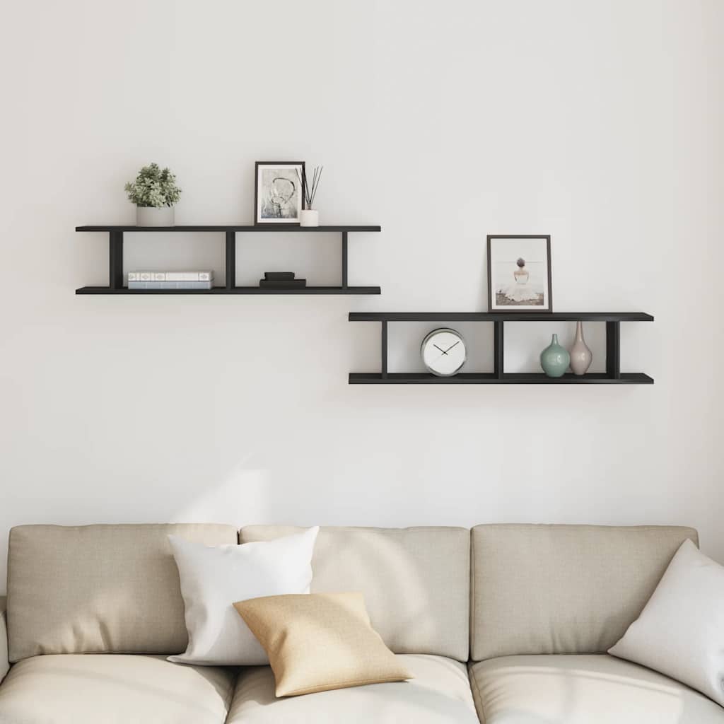 Wall Shelves 2 pcs Black Oak 90x18x20 cm Engineered Wood