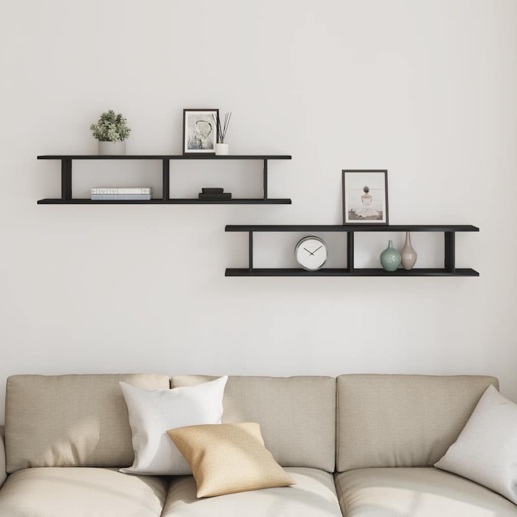 Wall Shelves 2 pcs Black Oak 105x18x20 cm Engineered Wood
