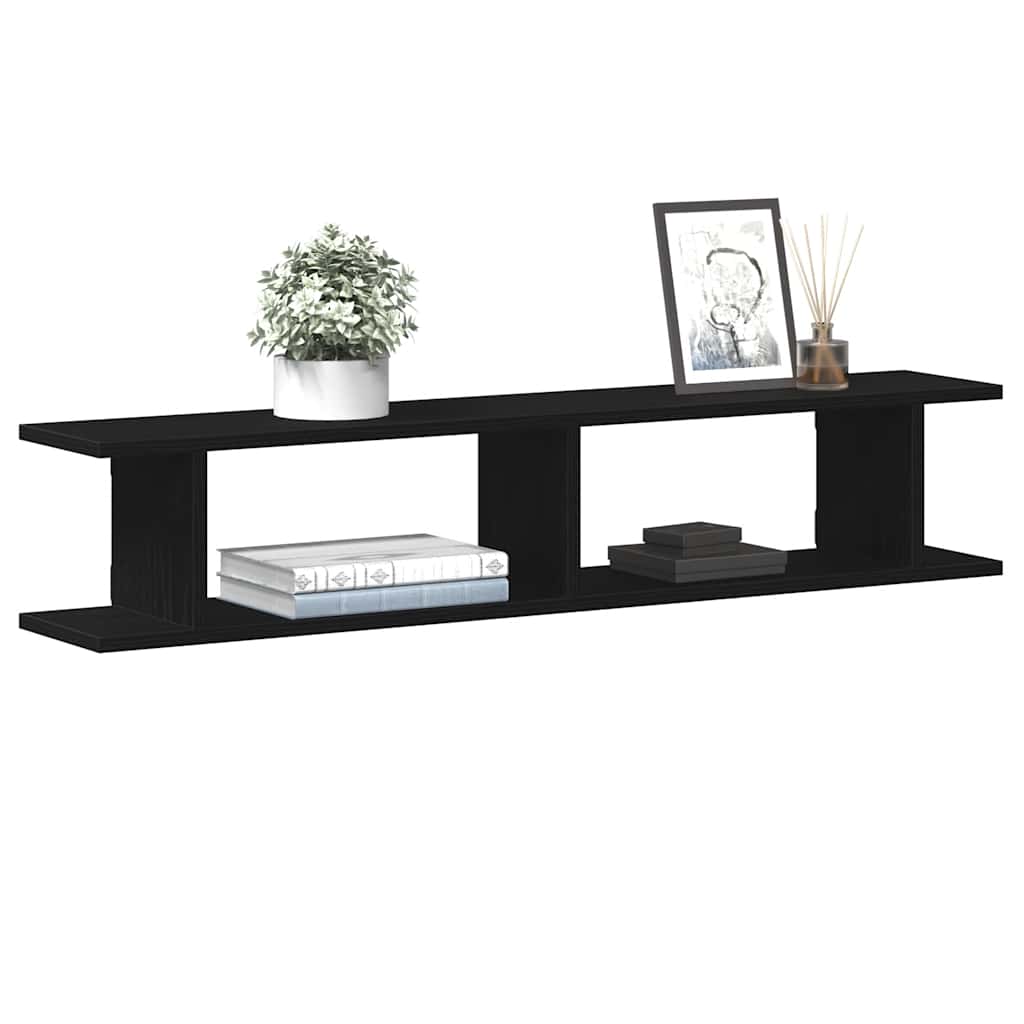 Wall Shelves 2 pcs Black Oak 105x18x20 cm Engineered Wood