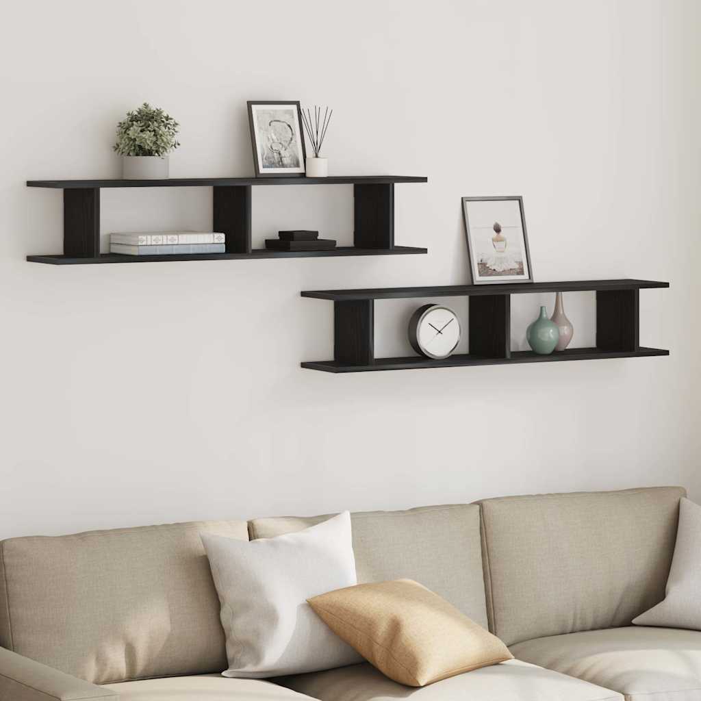Wall Shelves 2 pcs Black Oak 105x18x20 cm Engineered Wood