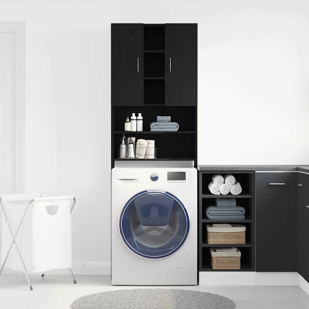 Washing Machine Cabinet Black Oak 64x25.5x190 cm