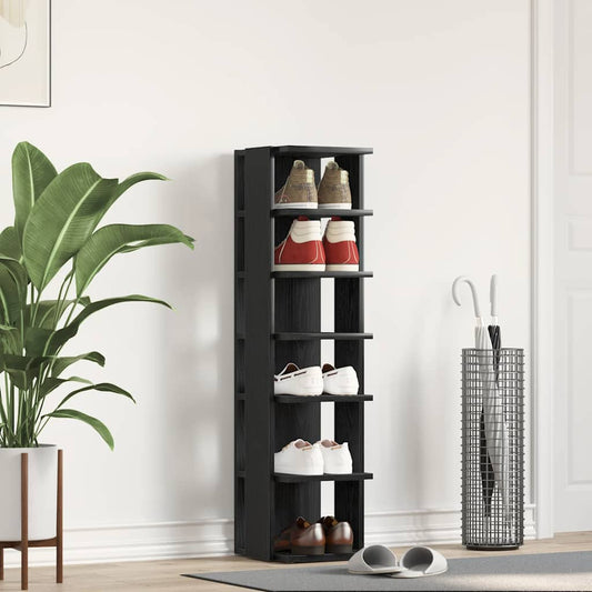 Shoe Cabinet Black Oak 25x27x102 cm Engineered Wood