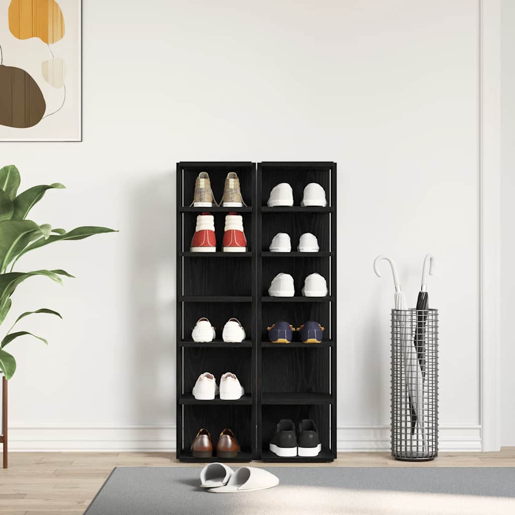 Shoe Cabinets 2 pcs Black Oak 25x27x102 cm Engineered Wood