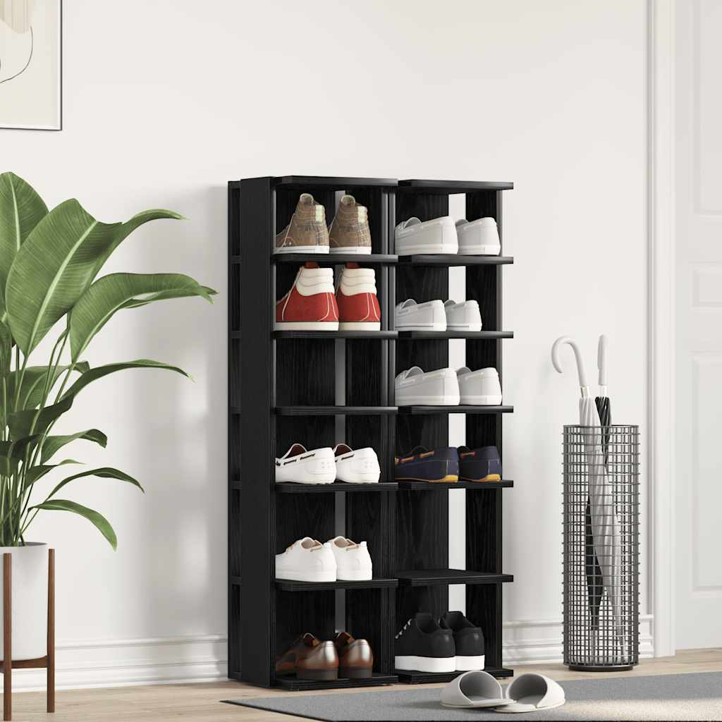 Shoe Cabinets 2 pcs Black Oak 25x27x102 cm Engineered Wood