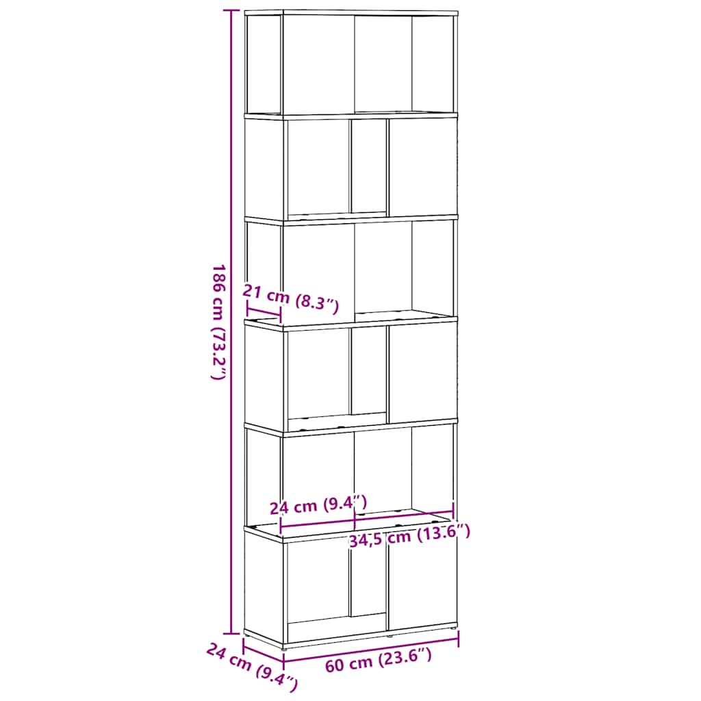 Book Cabinet/Room Divider Black Oak 60x24x186 cm
