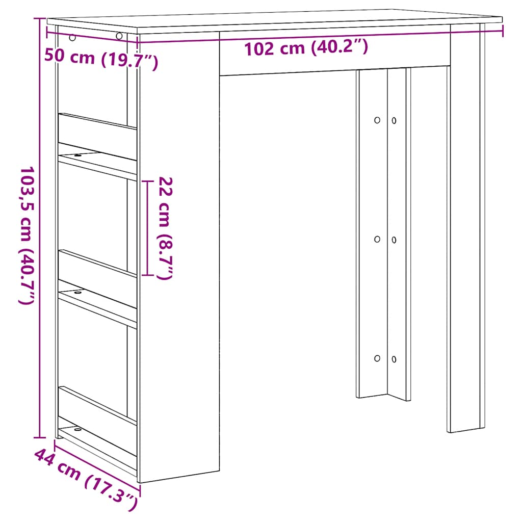 Bar Table with Storage Rack Black Oak 102x50x103.5 cm