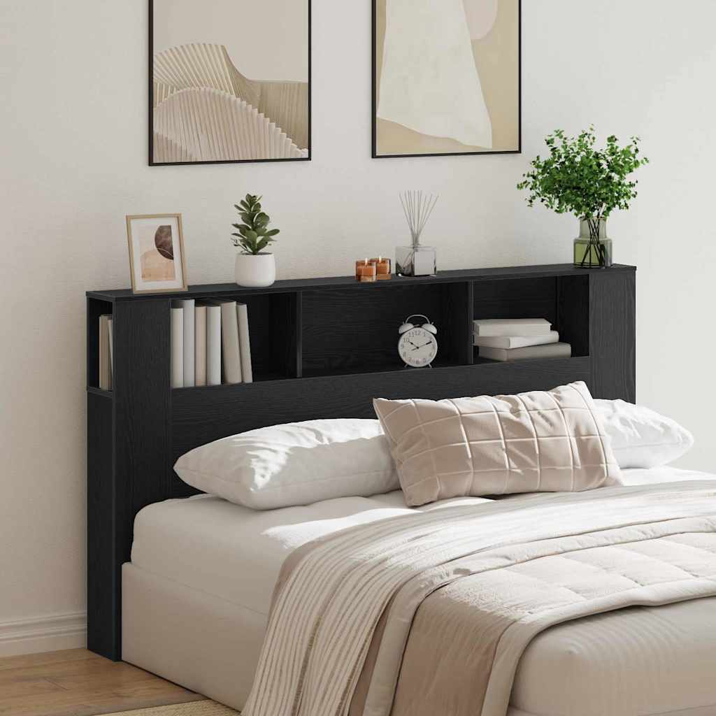 Headboard Cabinet with Shelf Black Oak 180 x 18.5 x 102.5 cm