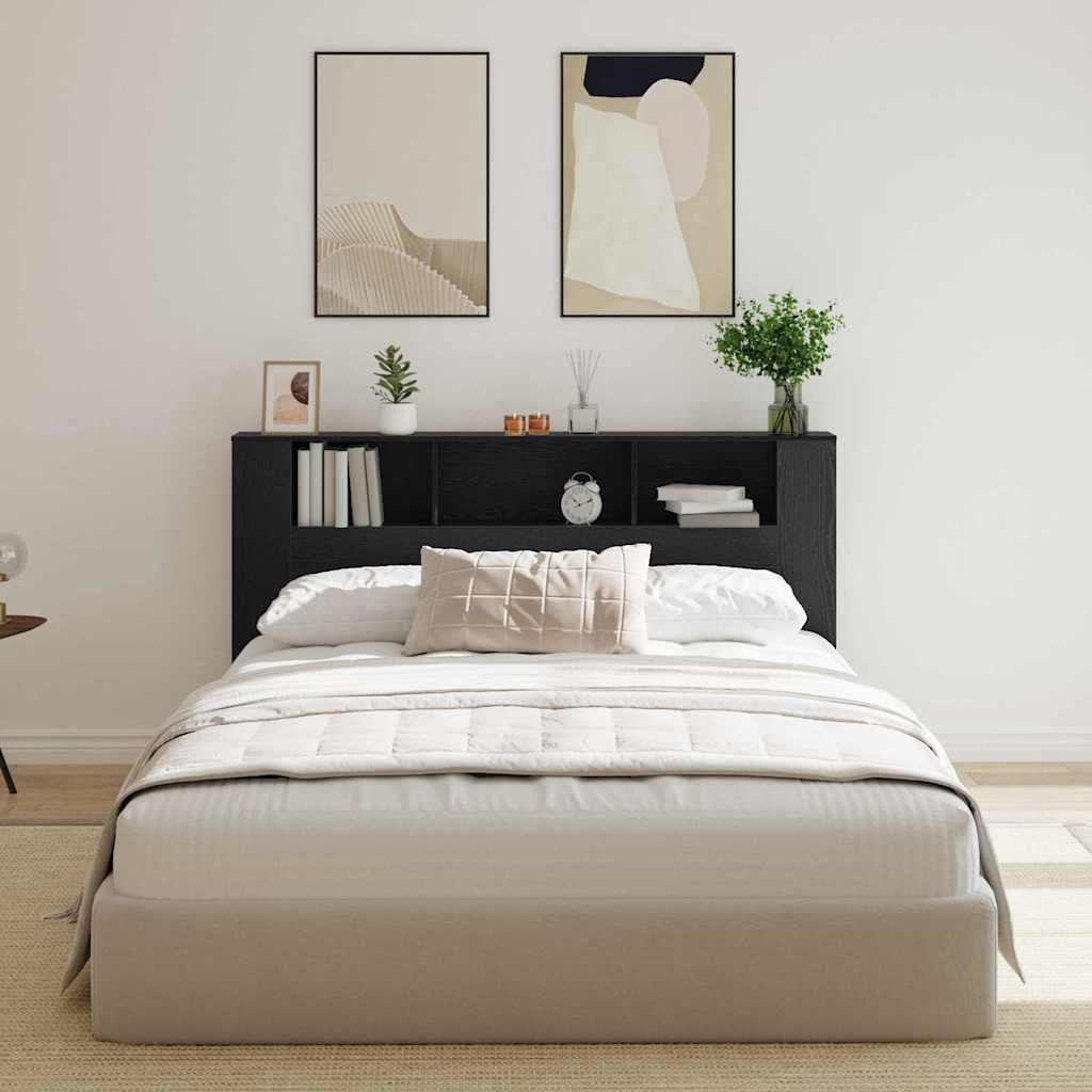 Headboard Cabinet with Shelf Black Oak 180 x 18.5 x 102.5 cm