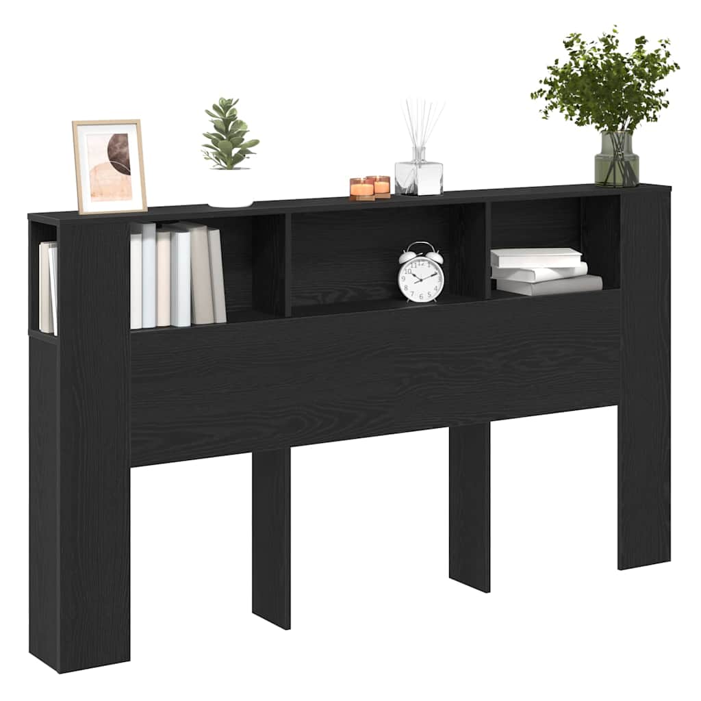Headboard Cabinet with Shelf Black Oak 180 x 18.5 x 102.5 cm