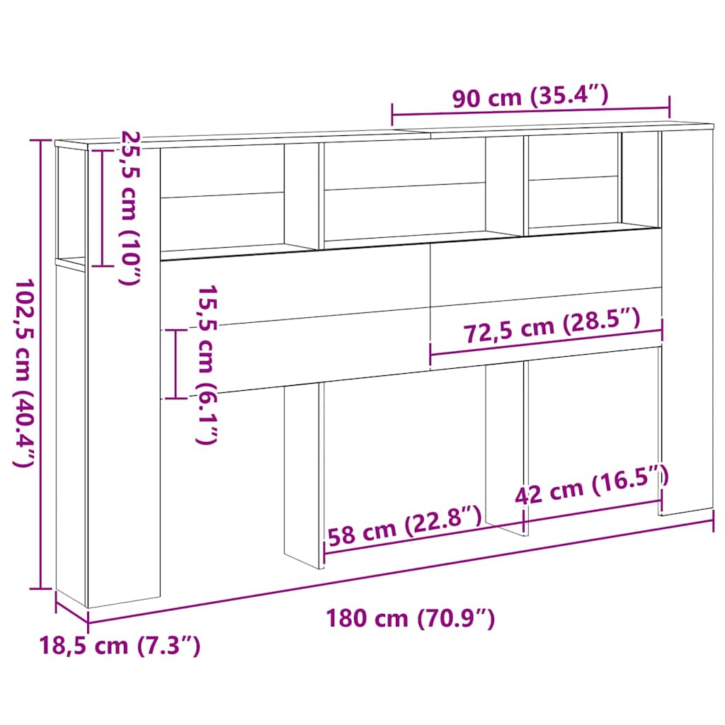 Headboard Cabinet with Shelf Black Oak 180 x 18.5 x 102.5 cm