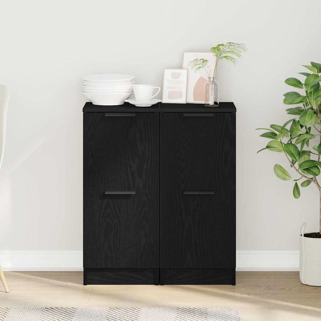 Sideboard 2 pcs Black Oak 30 x 30 x 70 cm Engineered Wood