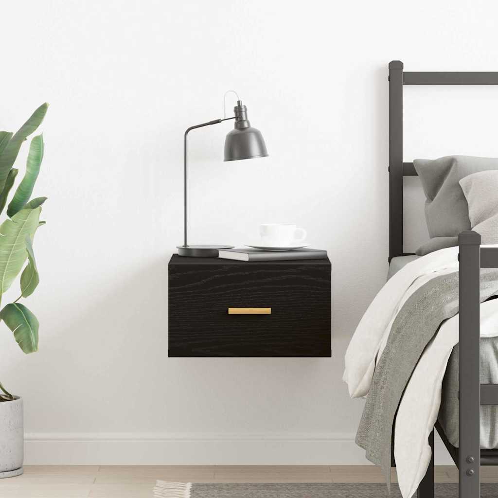 Wall-mounted Bedside Cabinet Black Oak 35 x 35 x 20 cm