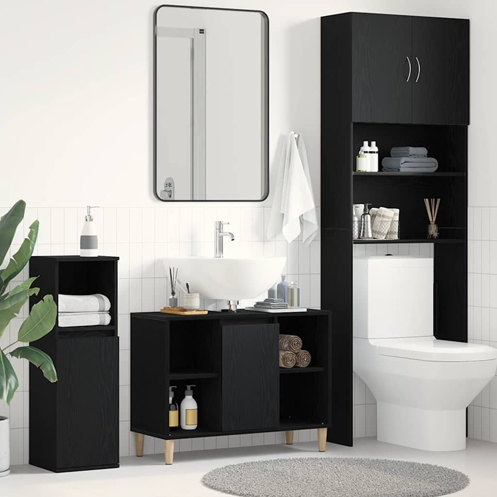 Sink Cabinet Black Oak 80x33x60 cm Engineered Wood