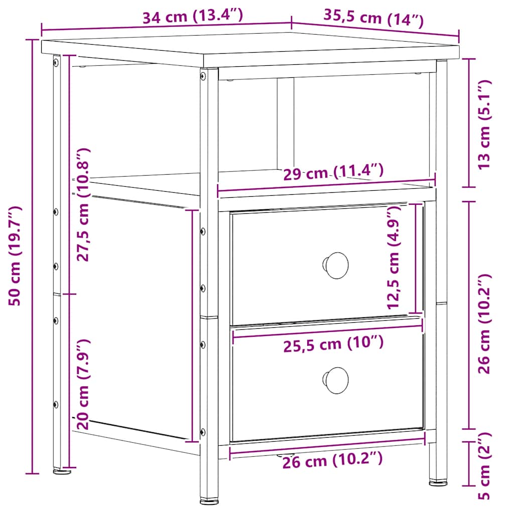 Bedside Cabinet Black Oak 34x35.5x50 cm Engineered Wood