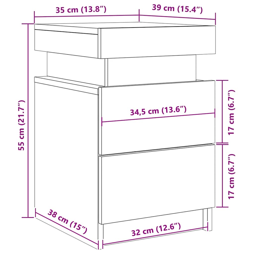 Bedside Cabinet Black Oak 35 x 39 x 55 cm Engineered wood