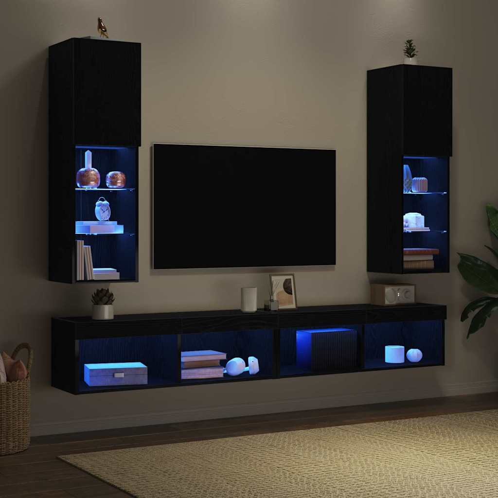 TV Cabinet Set with LED 2 pcs Black Oak 30.5 x 30 x 102 cm