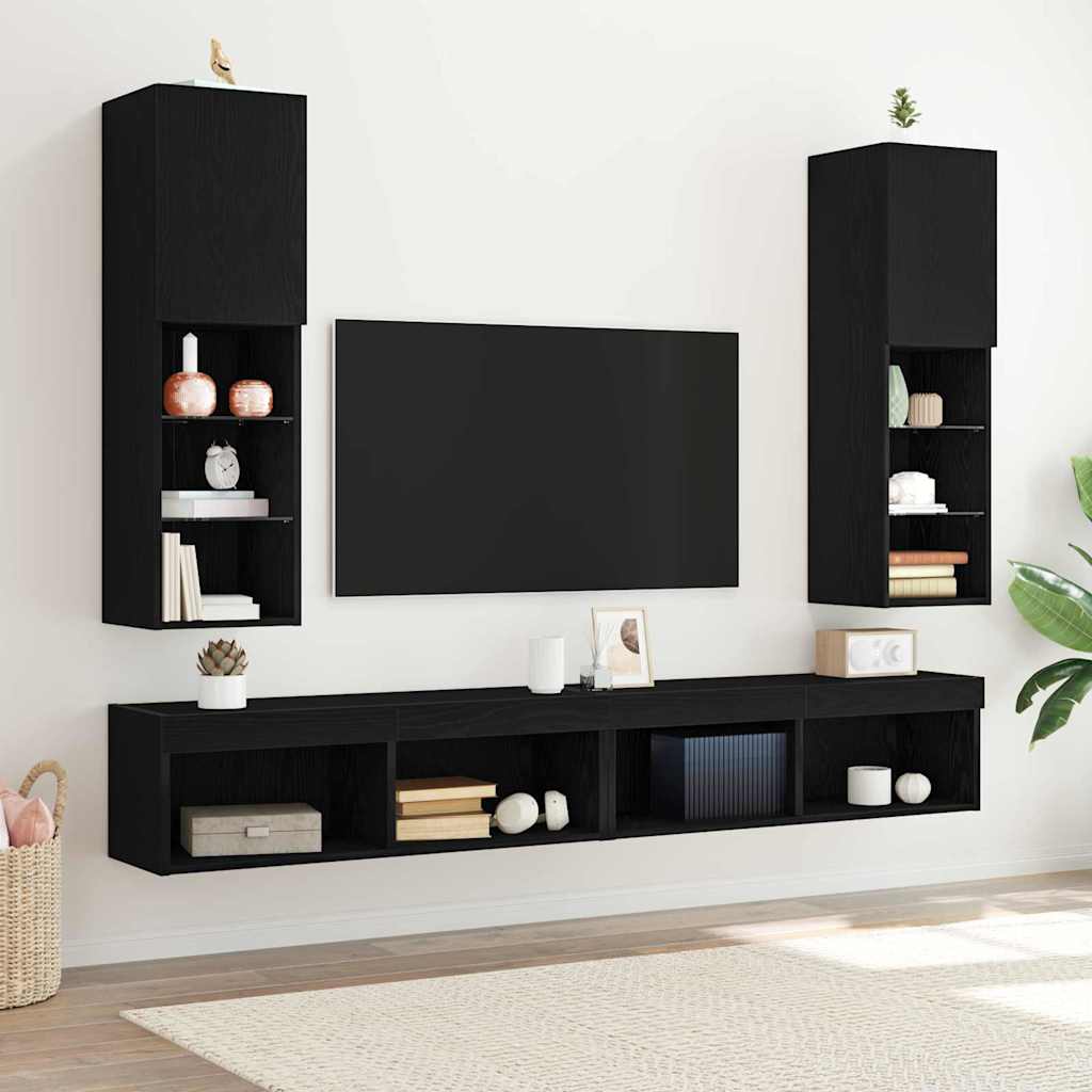 TV Cabinet Set with LED 2 pcs Black Oak 30.5 x 30 x 102 cm
