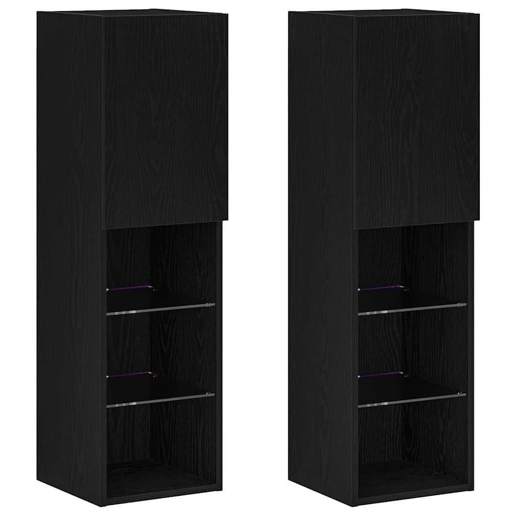 TV Cabinet Set with LED 2 pcs Black Oak 30.5 x 30 x 102 cm