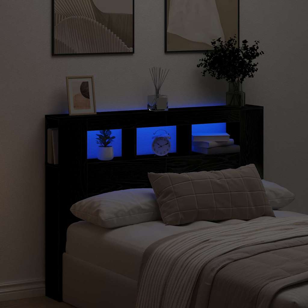 LED Headboard Black Oak 140 x 18.5 x 103.5 cm Engineered Wood