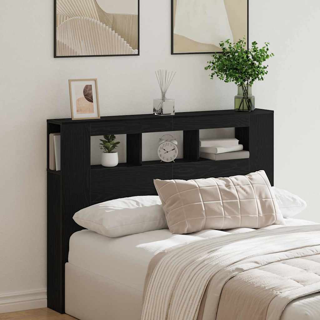 LED Headboard Black Oak 140 x 18.5 x 103.5 cm Engineered Wood
