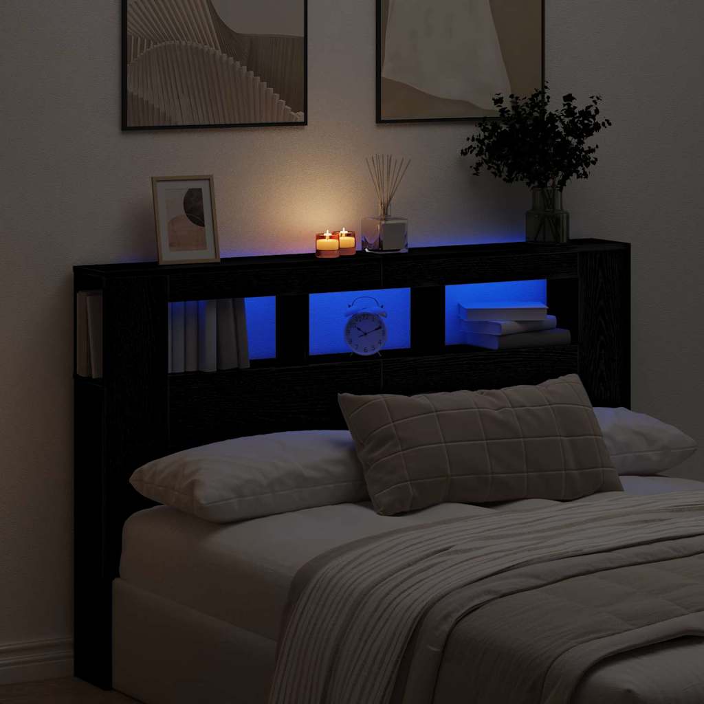 LED Headboard Black Oak 160 x 18.5 x 103.5 cm Engineered Wood
