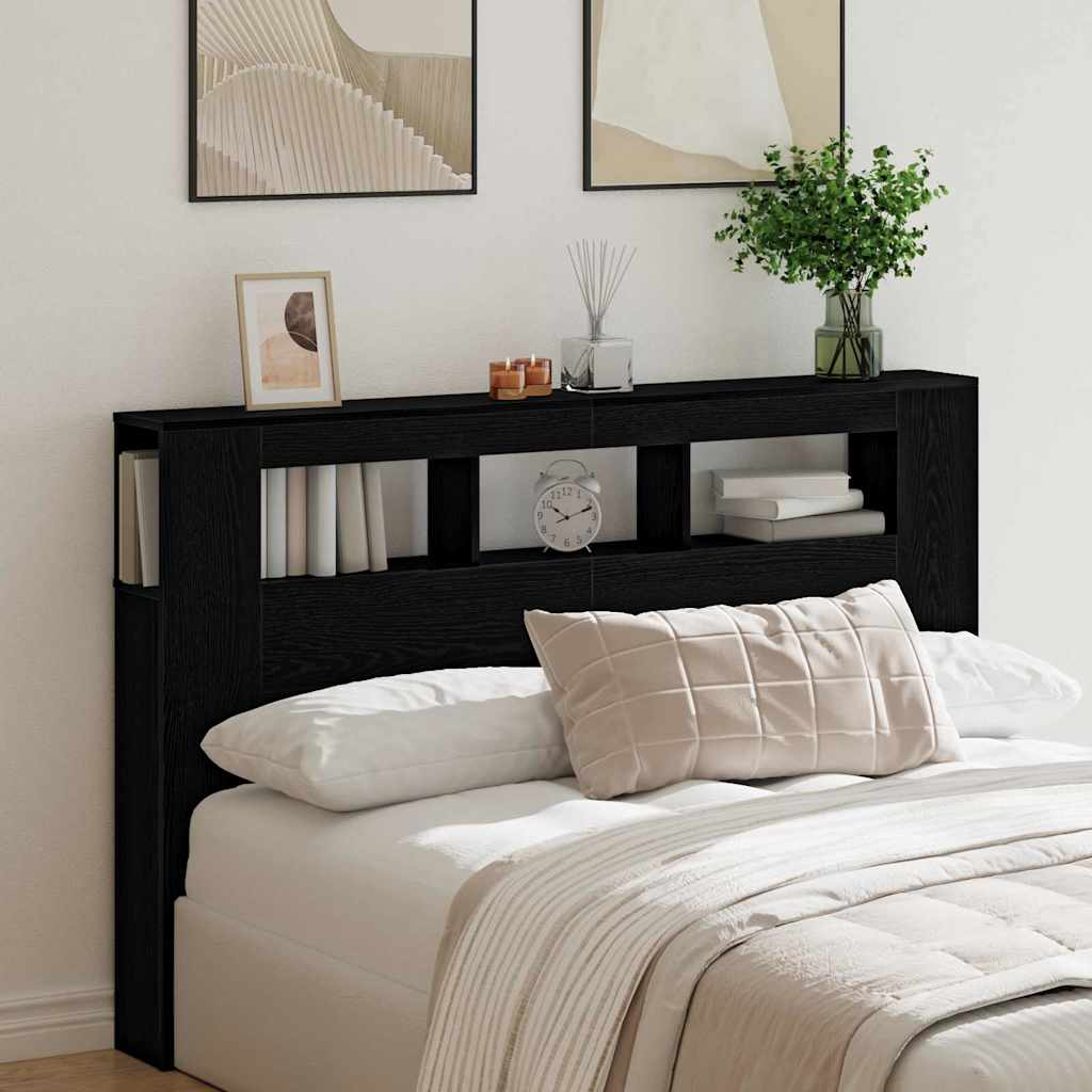 LED Headboard Black Oak 160 x 18.5 x 103.5 cm Engineered Wood