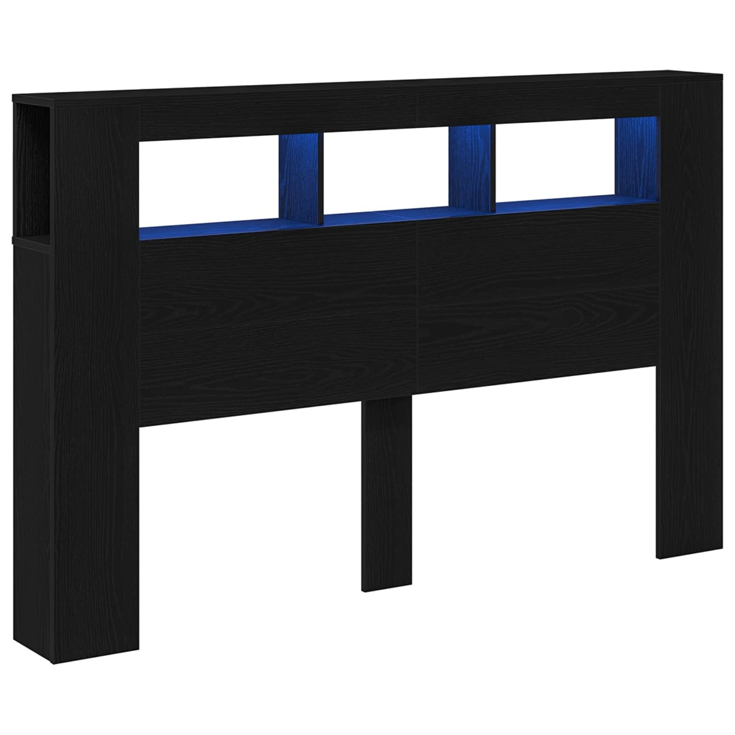 LED Headboard Black Oak 160 x 18.5 x 103.5 cm Engineered Wood