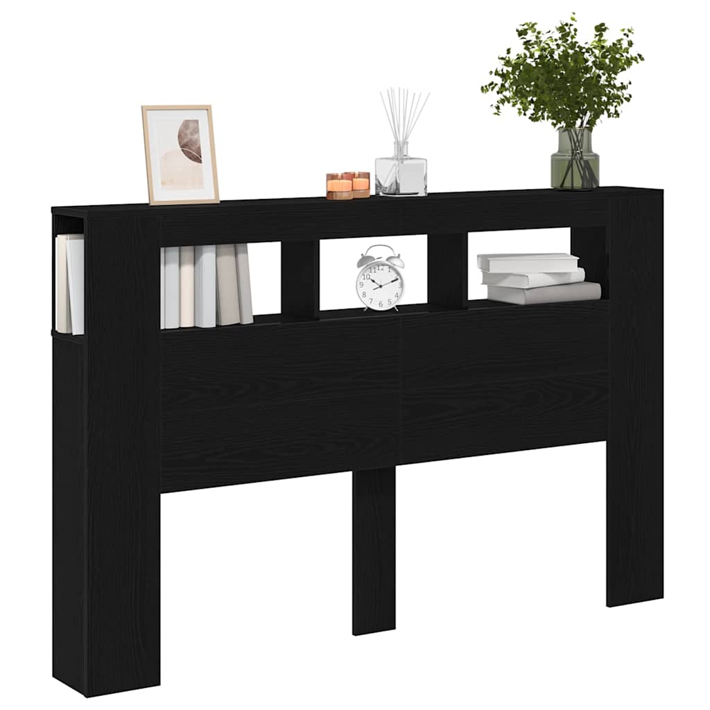 LED Headboard Black Oak 160 x 18.5 x 103.5 cm Engineered Wood