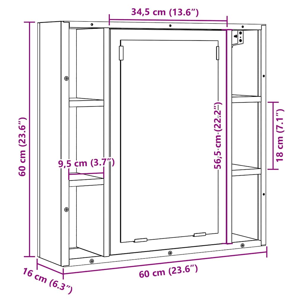 Bathroom Mirror Cabinet Artisan Oak 60x16x60 cm Engineered Wood