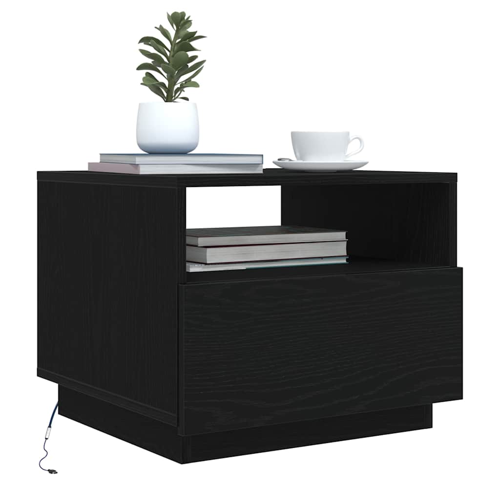 Coffee Table with LED Lights Black Oak 50x49x40 cm