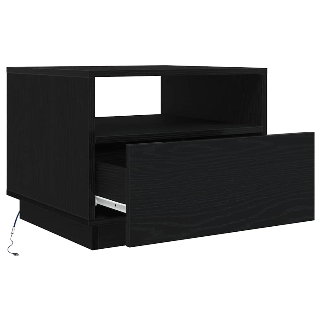 Coffee Table with LED Lights Black Oak 50x49x40 cm