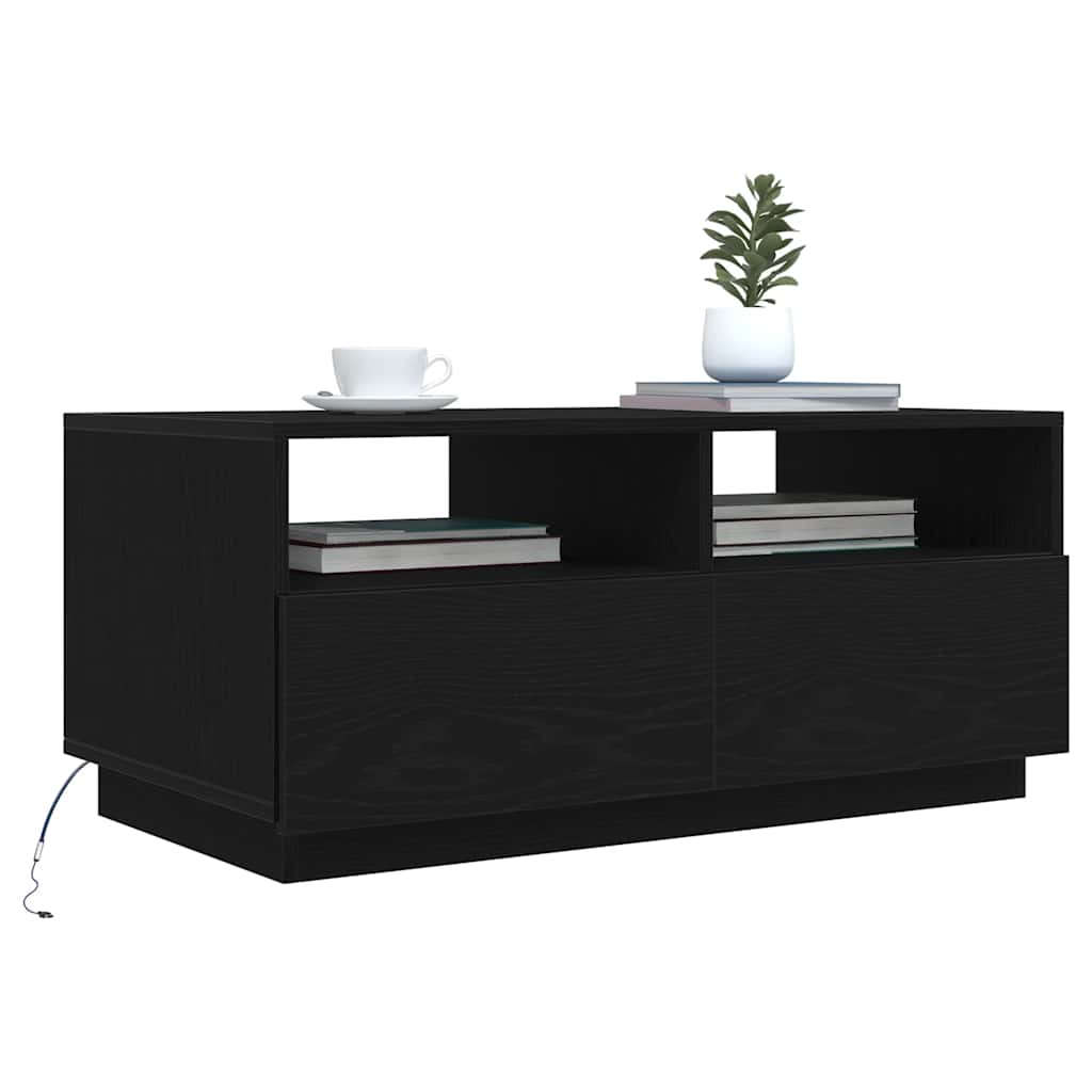 Coffee Table with LED Lights Black Oak 90x49x40 cm