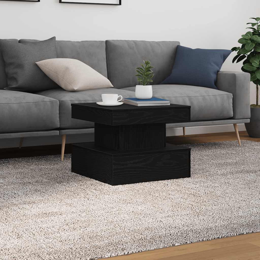 Coffee Table with LED Lights Black Oak 50x50x40 cm