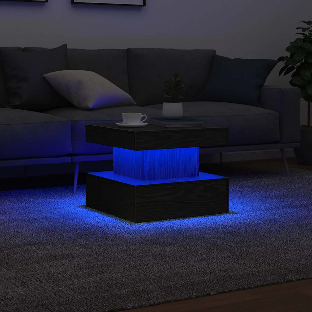 Coffee Table with LED Lights Black Oak 50x50x40 cm