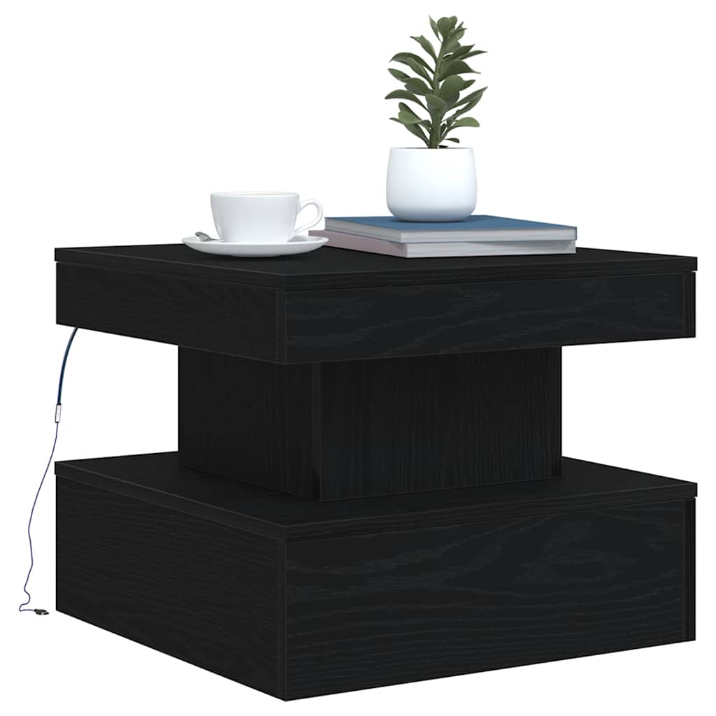 Coffee Table with LED Lights Black Oak 50x50x40 cm