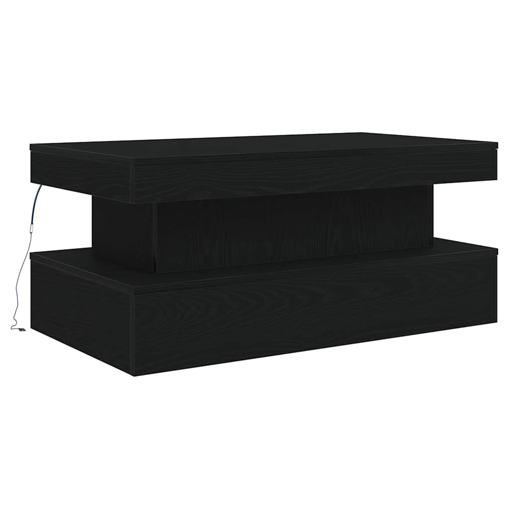 Coffee Table with LED Lights Black Oak 90x50x40 cm