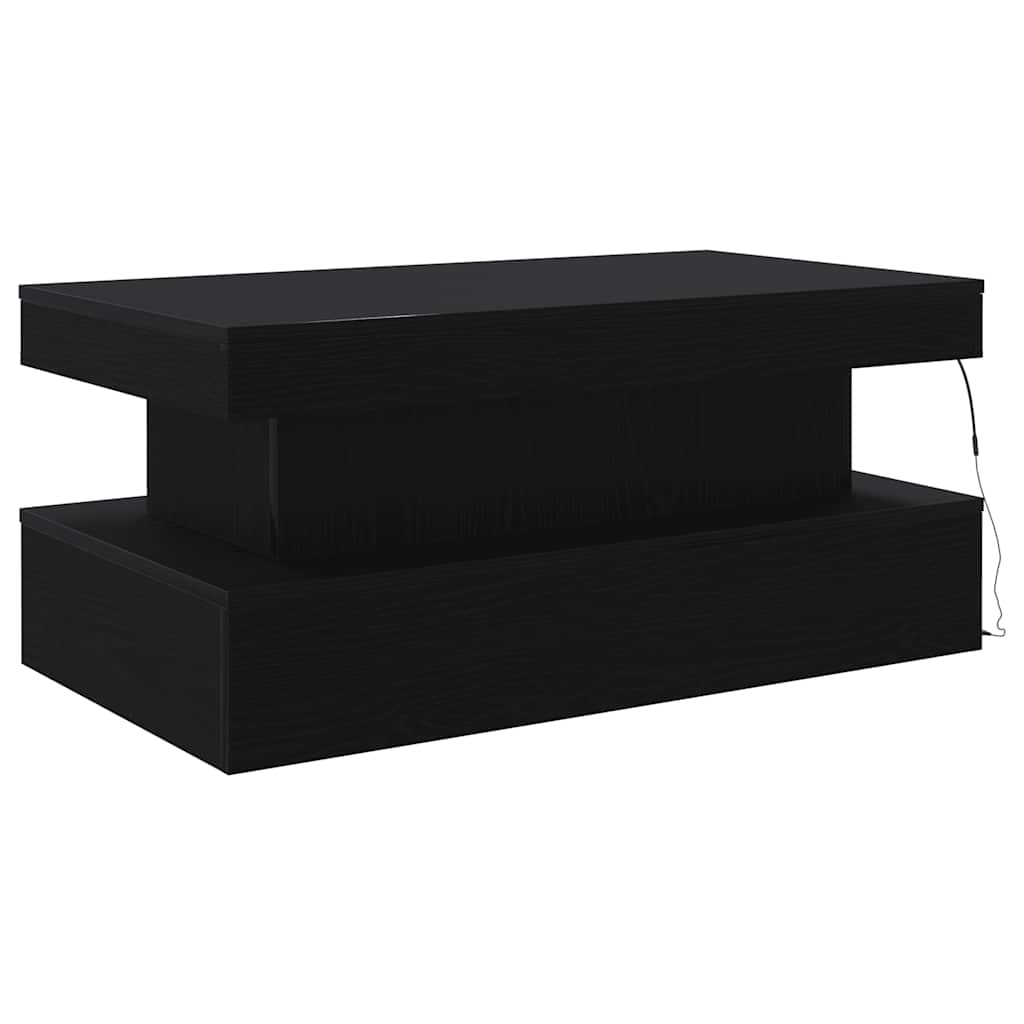 Coffee Table with LED Lights Black Oak 90x50x40 cm