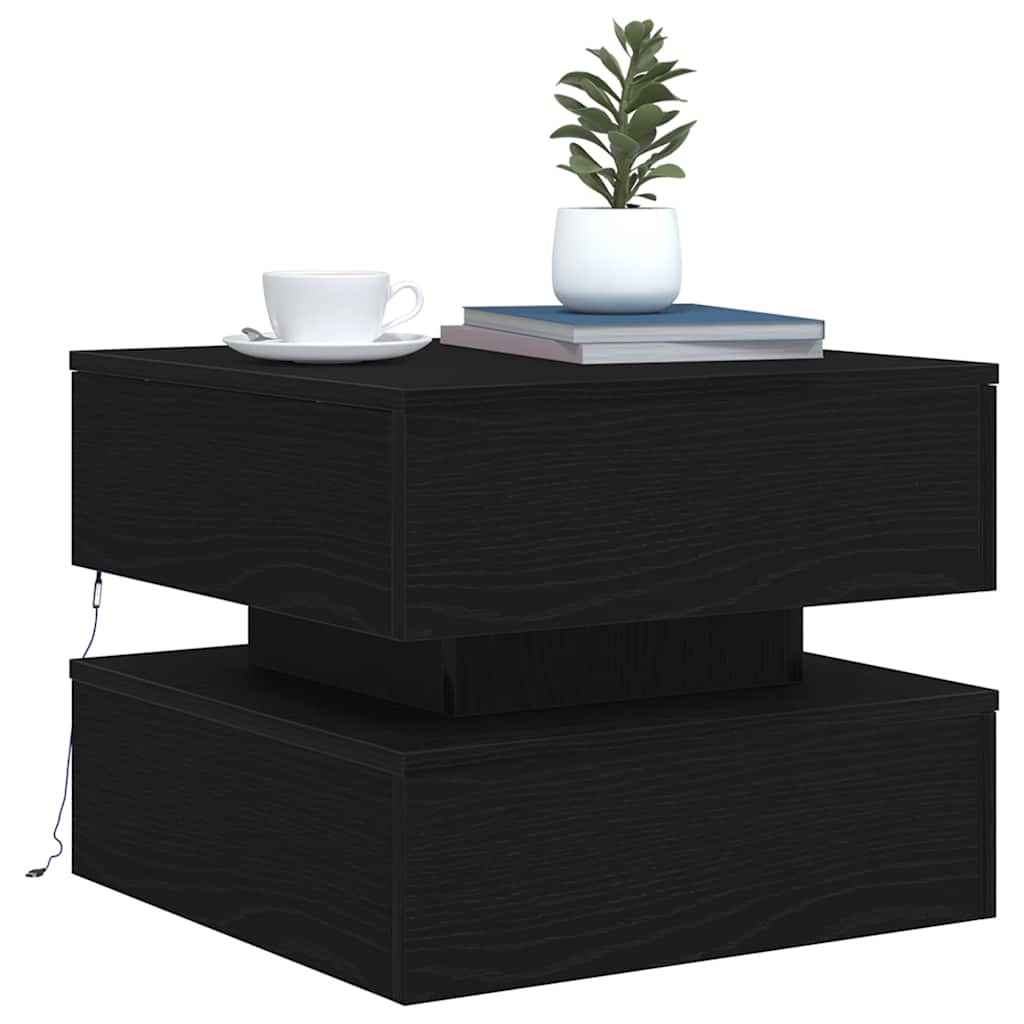 Coffee Table with LED Lights Black Oak 50x50x40 cm