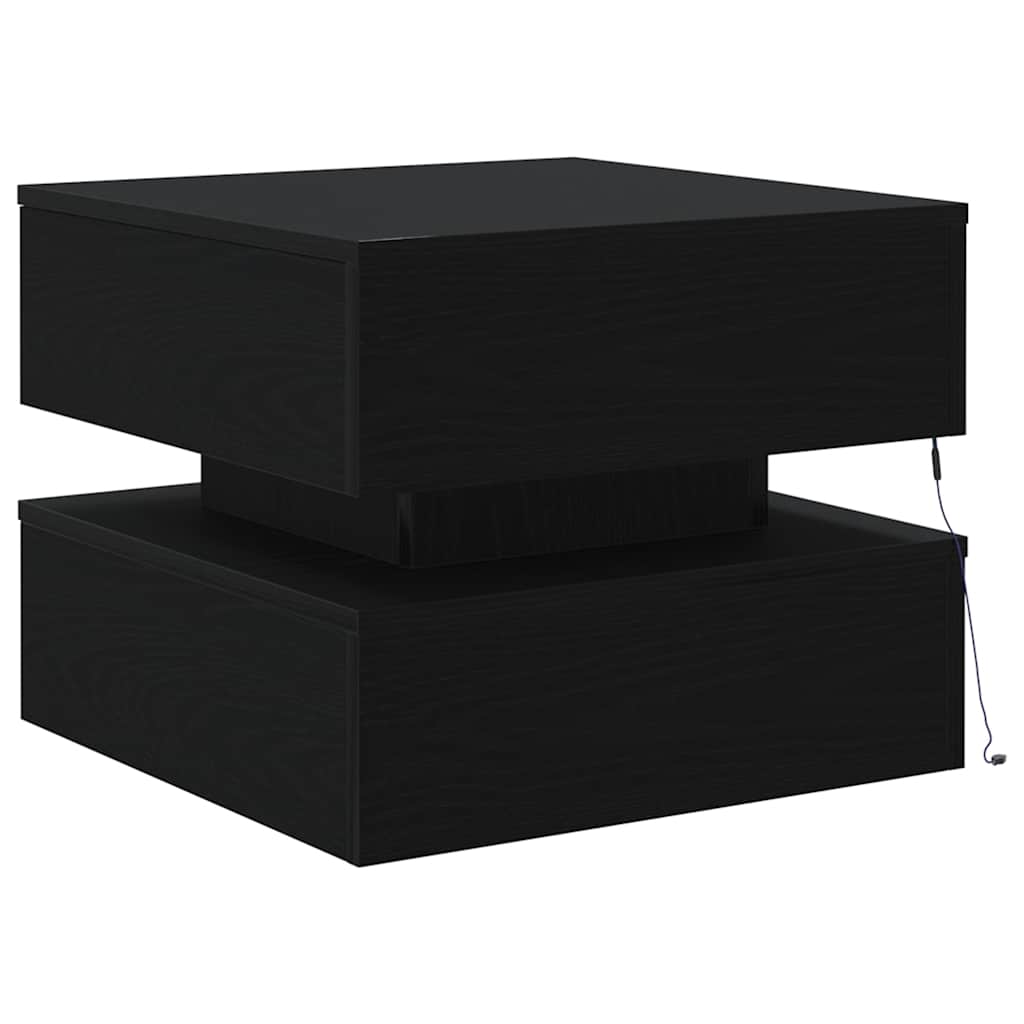 Coffee Table with LED Lights Black Oak 50x50x40 cm