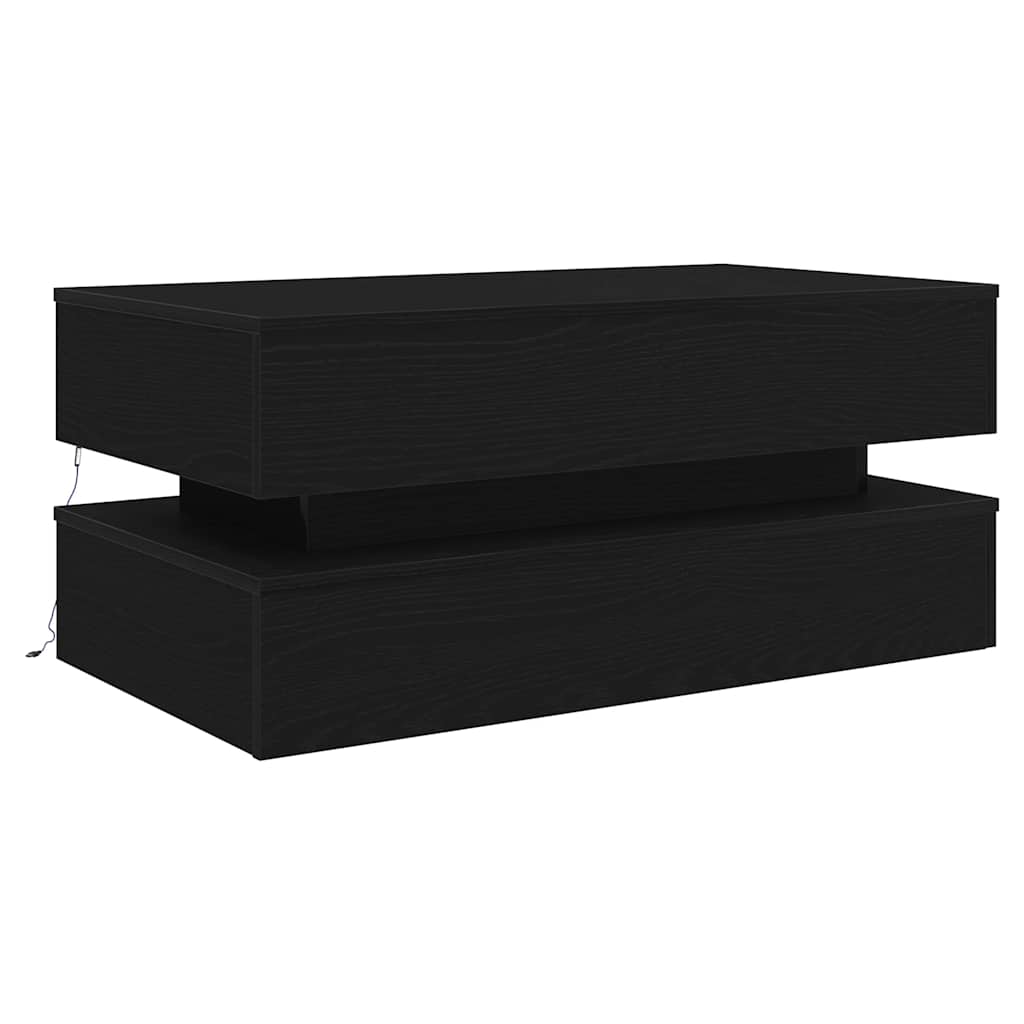 Coffee Table with LED Lights Black Oak 90x50x40 cm